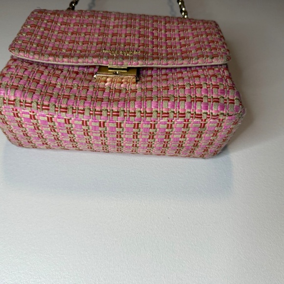 Kate Spade Pink Carlyle Raffia Tweed Medium Shoulder Bag w/ Chain Strap - Picture 5 of 11